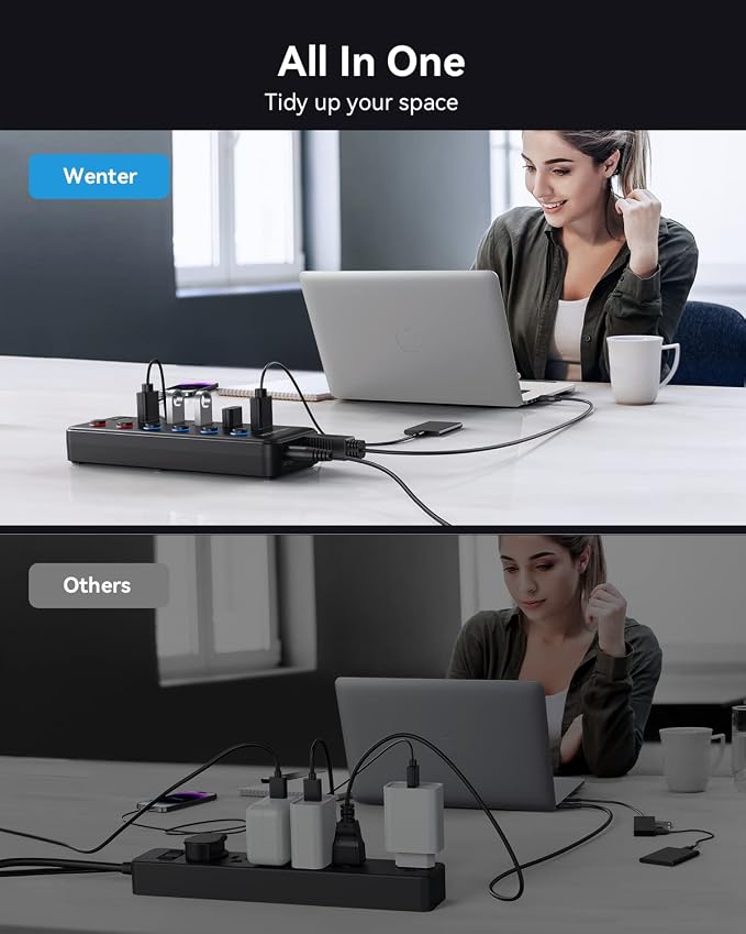 Powered USB Hub, Wenter 6-Port USB 3.0 Hub Splitter - Image 5