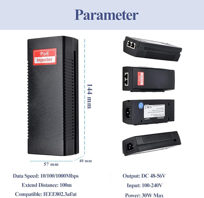 Revotech 30W PoE Injector Adapter Gigabit, IEEE 802.3 at/af 48V DC Passive POE+ - Image 8