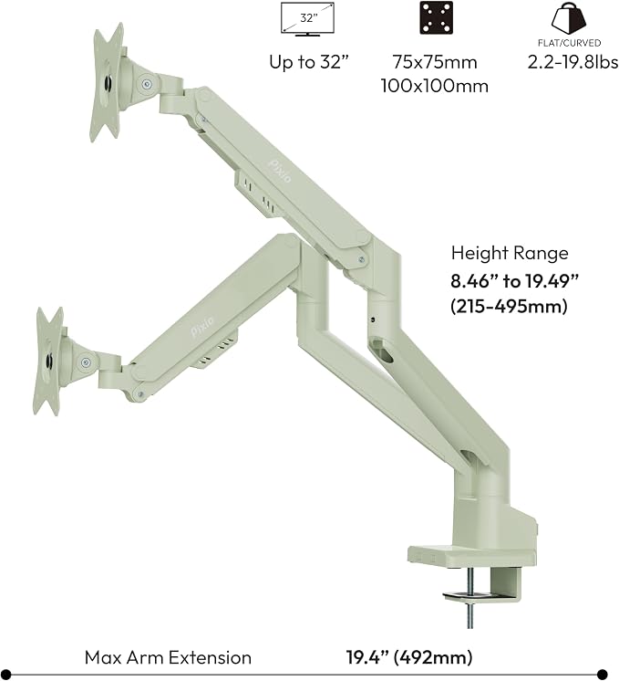 Pixio PS1D Wave Mint Dual Monitor Arm Stand Desk Mount - Image 4