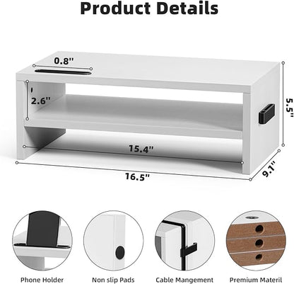 Marbrasse Monitor Stand Riser, 16.5 Inch 2 Tier Computer Printer Shelf Stand - Image 3