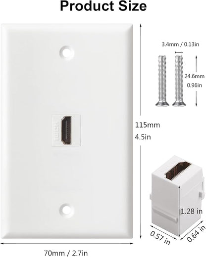 HDMI Wall Plate, 1 Port 4K HDMI Keystone Female to Female Wall Plate-White - Image 3