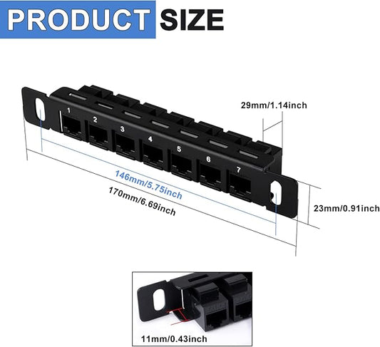 GeeekPi 7 inch 0.5U 7-Port Patch Panel, CAT6 Network Patch Panel - Image 2