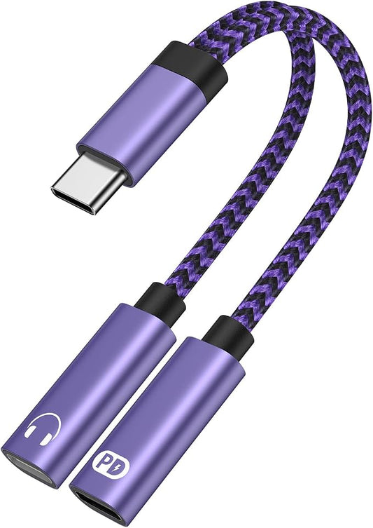 USB Type C Splitter 2 in 1 USB C Headphone and Charger Adapter Audio Dongle by Ououdee