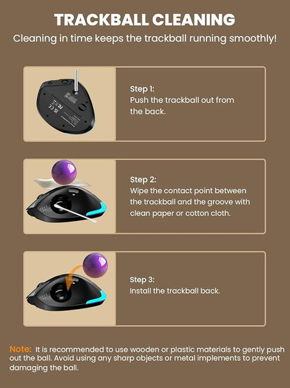 Wireless Trackball Mouse, Ergonomic Bluetooth Rechargeable Computer Mouse - Image 7