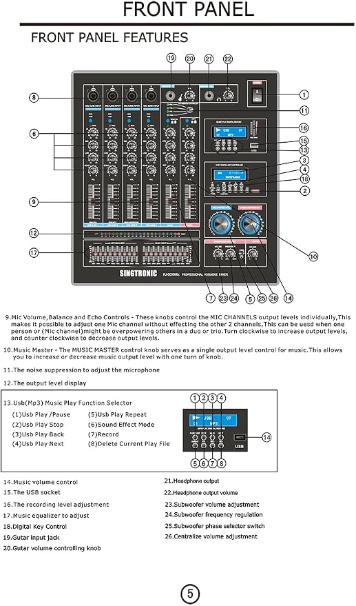 Singtronic KJ-5000Mix Professional Karaoke Console Mixer | HDMI ARC, USB - Image 6