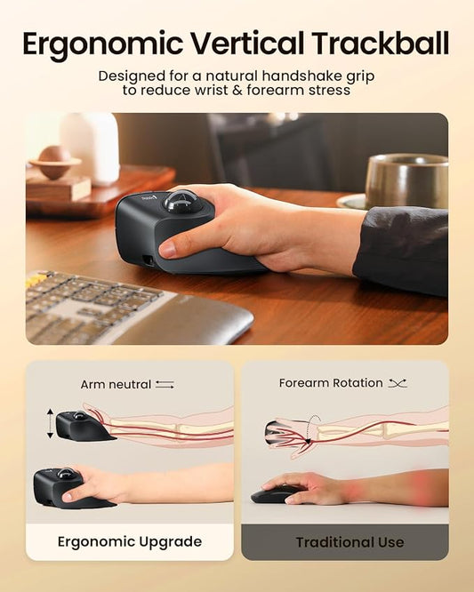 ProtoArc Vertical Wireless Trackball Mouse, EM05 NL Bluetooth Ergonomic - Image 2