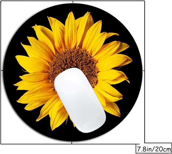 Sunflower On Black Sun Flower Mouse Pad Round Non-Slip Rubber Mousepad Laptop - Image 2