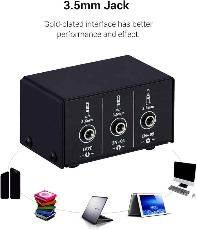 Audio Switcher 3.5mm 2 in 1 Out/1 in 2 Out A/B Switch Stereo Audio Splitter Box - Image 7