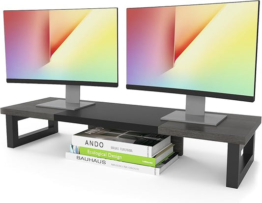 WESTREE Dual Monitor Stand Riser, Wood and Steel Monitor Stand Riser, Computer by WESTREE