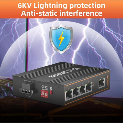 5 Port Gigabit Industrial PoE Switch Unmanaged, 125W Ethernet Din Rail Switch - Image 6