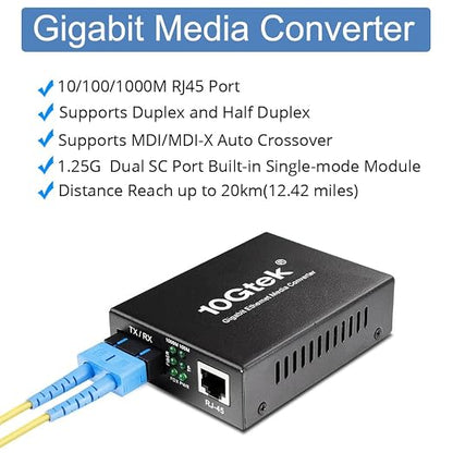 2PCS Gigabit SC to RJ45 Fiber Media Converter, Single Mode to Ethernet - Image 2