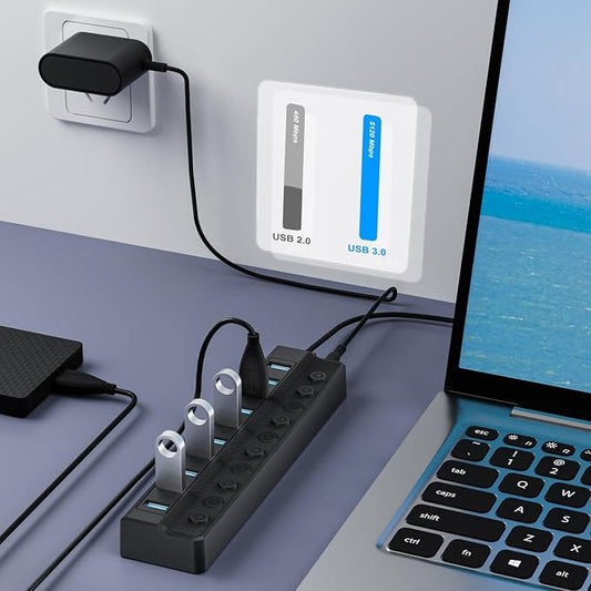 Powered USB Hub 3.0, 10-Port USB Splitter Hub - Image 2