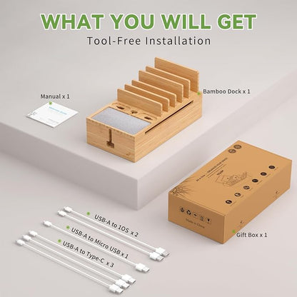 Pezin & Hulin Bamboo Charging Stand Rack, Wooden Charge Box - Image 2