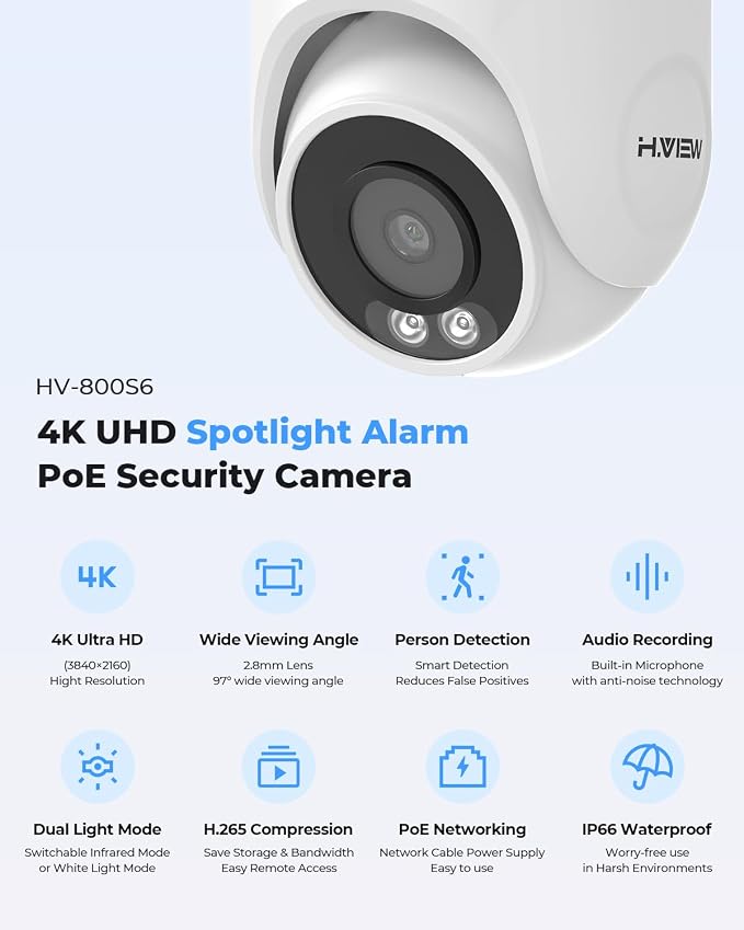 H.VIEW 4K/8.0 Megapixel PoE Outdoor Home Security Camera System Wired Outdoor - Image 7