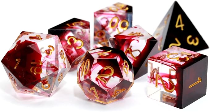 Haxtec Sharp Edge DND Dice Set Red Blood Swirls Resin Dice D&D Dice by HaxtecDice