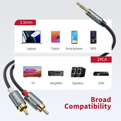 3.5mm to RCA Cable, 3.5 mm 1/8 to RCA 2-Male Headphone Jack Adapter HiFi Sound - Image 6