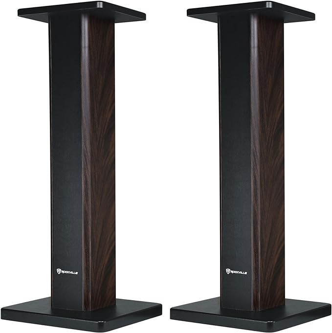 Rockville Pair RHT28D 28" Bookshelf Speaker Stands, Dark Wood Grain, 60 lbs by Rockville