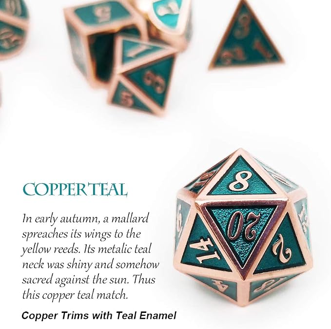 Haxtec DND Metal Dice Set Copper Teal Polyheral Dice Compatible - Image 6