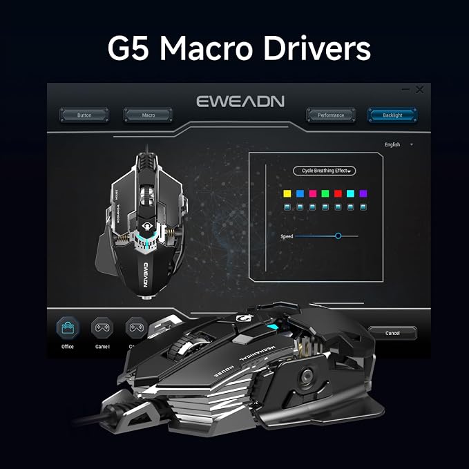 EWEADN G5 Wired Gaming Mouse, Ergonomic RGB Computer Mouse, 12800 Adjustable DPI - Image 3