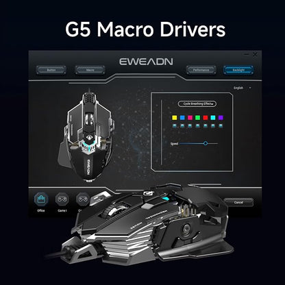 EWEADN G5 Wired Gaming Mouse, Ergonomic RGB Computer Mouse, 12800 Adjustable DPI - Image 3
