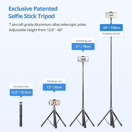ATUMTEK 60" Selfie Stick Tripod, All in One Extendable Phone Tripod Stand - Image 2