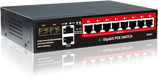 STEAMEMO 8-Port Gigabit PoE Switch | 2×Gigabit Uplinks + 2×1.25G SFP, AI VLAN by STEAMEMO