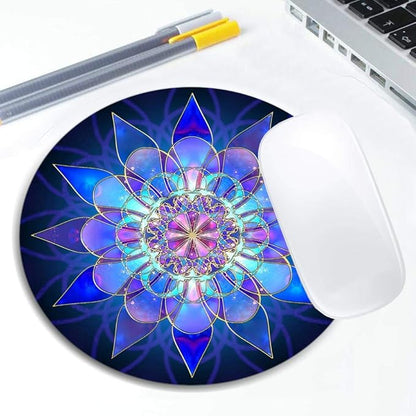 Blue Flower Mandala Mouse Pad Round Non-Slip Rubber Mousepad Laptop Office - Image 5