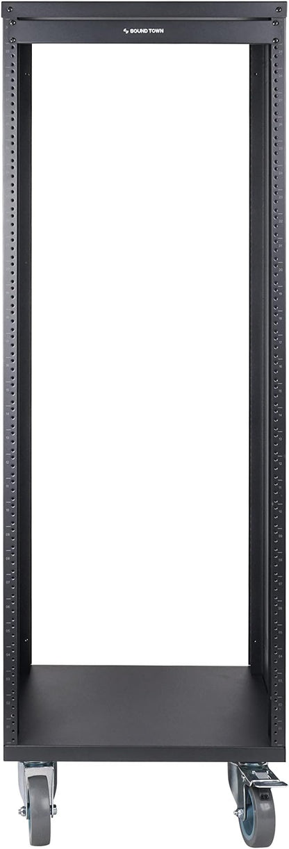 Sound Town 30U Universal Steel Rack, w/Mesh Doors, Locking Casters, Vented Side - Image 3