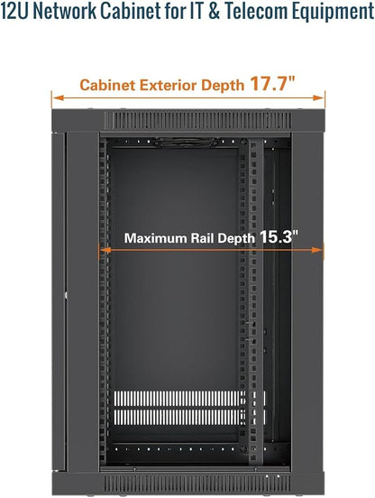 Tecmojo 12U Wall Mount Rack Cabinet, Heavy-Duty 176 Lbs High Load Capacity - Image 2