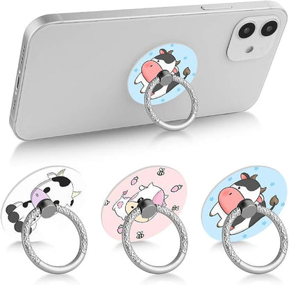 Bonoma Phone Ring Stand, 3 Pack Cute Cow 360 Degree Rotation Finger Grip Stand - Image 3