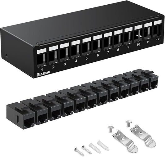 Patch Panel 12 Port with 12pcs Cat6 Keystone Jack【EC Listed】 Unshielded No Rust by PBAEGAV