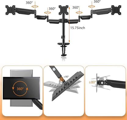Pholiten Triple Monitor Desk Mount, Triple Gas Spring Monitor Arm - Image 4
