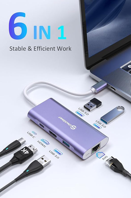 UtechSmart USB C Hub, Ethernet Multiport Adapter 6 In 1 USB C to HDMI Dock - Image 2