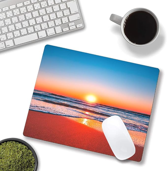 Beach Sunrise Mouse Pad, Seaside Wave Sunset Mouse Pad Custom Design, Square - Image 4