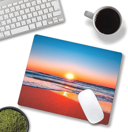 Beach Sunrise Mouse Pad, Seaside Wave Sunset Mouse Pad Custom Design, Square - Image 4