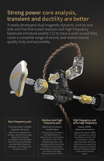 CCA C12 in Ear Monitor Headphones 5BA 1DD Hybrid HiFi IEM Earphones Noise - Image 3