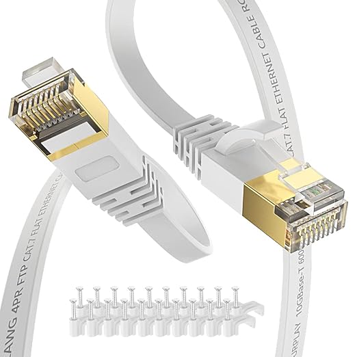 Cat7 Ethernet Cable 100FT-White-10Gbps High Speed Ultra Slim Outdoor&Indoor by SURPLAY-WinningHighSpeed
