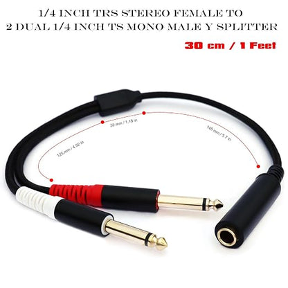 1/4 TRS Female to Dual 1/4 TS Y Splitter Cable Adapter, 1/4" Female TRS to Dual - Image 3