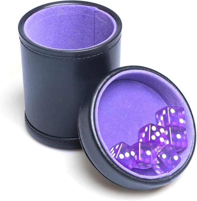 PU Leather Dice Cup Purple Velvet Lined Quiet Shaker - Image 5