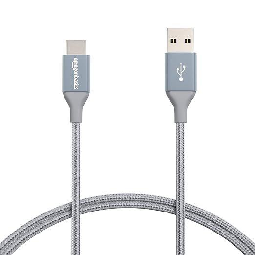 Amazon Basics USB-C to USB-A 2.0 Fast Charger Cable, Nylon Braided Cord by AmazonBasics