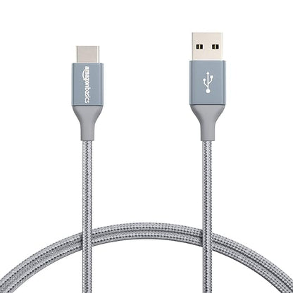 Amazon Basics USB-C to USB-A 2.0 Fast Charger Cable, Nylon Braided Cord by AmazonBasics