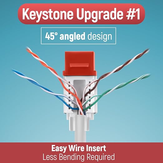 Everest 45° Angled RJ45 Cat6A Keystone Jacks 50-Pack in Orange - Image 3