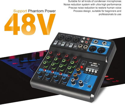 Mini audio DJ mixer Sound Board Console System, 5 Channel 48V Phantom Power - Image 5