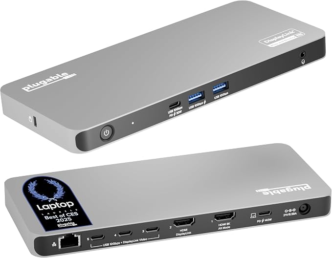 Plugable USB C Docking Station 5 Monitors, 140W DisplayLink Dock Connects up to by Plugable