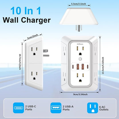2 Pack Wall Charger, Surge Protector 6 Outlet Extender Multi Plug Wall Outlets - Image 7