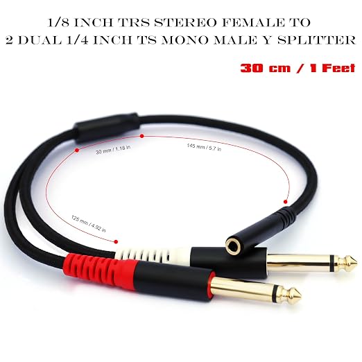 3.5mm to 1/4 Adapter Cable, 3.5mm TRS Female to Dual 1/4 inch TS Male Y - Image 2