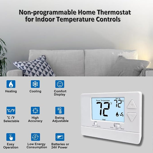 NonProgrammable Thermostat for Home, Single-Stage Systems, Digital - Image 2