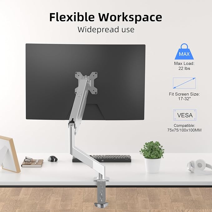 Suptek Single Monitor Mount Adjustable Gas Spring Monitor Arm Desk Mount Stand - Image 3