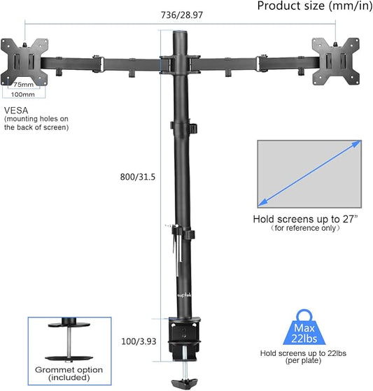 Suptek Dual Monitor Desk Mount, Adjustable Dual Monitor Arm - Image 2