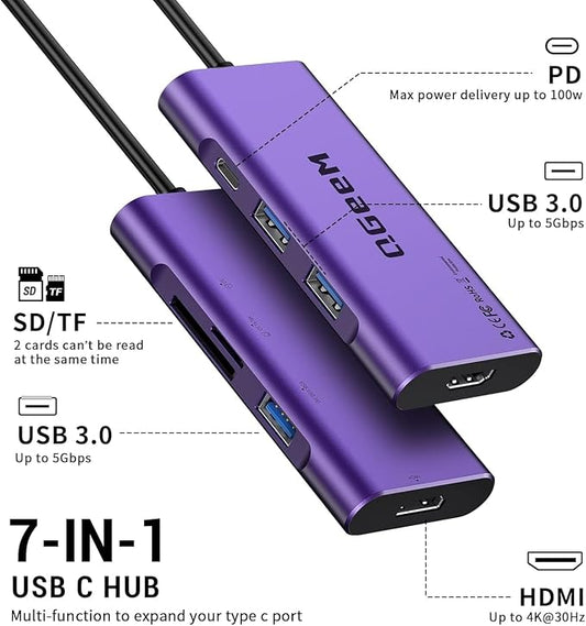 USB C Hub, QGeeM USB 4k to HDMI Adapter, 7 in 1 USB-C Dongle - Image 2